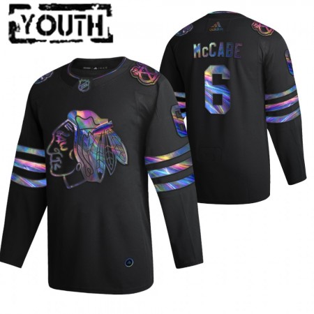 Lasten NHL Chicago Blackhawks Pelipaita Jake McCabe 6 2021-22 Irisoiva holografinen Musta Authentic